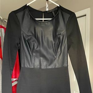 BCBG Maxazria Faux Leather Mixed Media Keyhole Dress